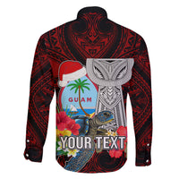 Custom Guam Christmas Family Matching Long Sleeve Bodycon Dress and Hawaiian Shirt Santa Gift Latte Stone and Sea Turle Mix Hibiscus Chamorro Red Style LT03 - Polynesian Pride