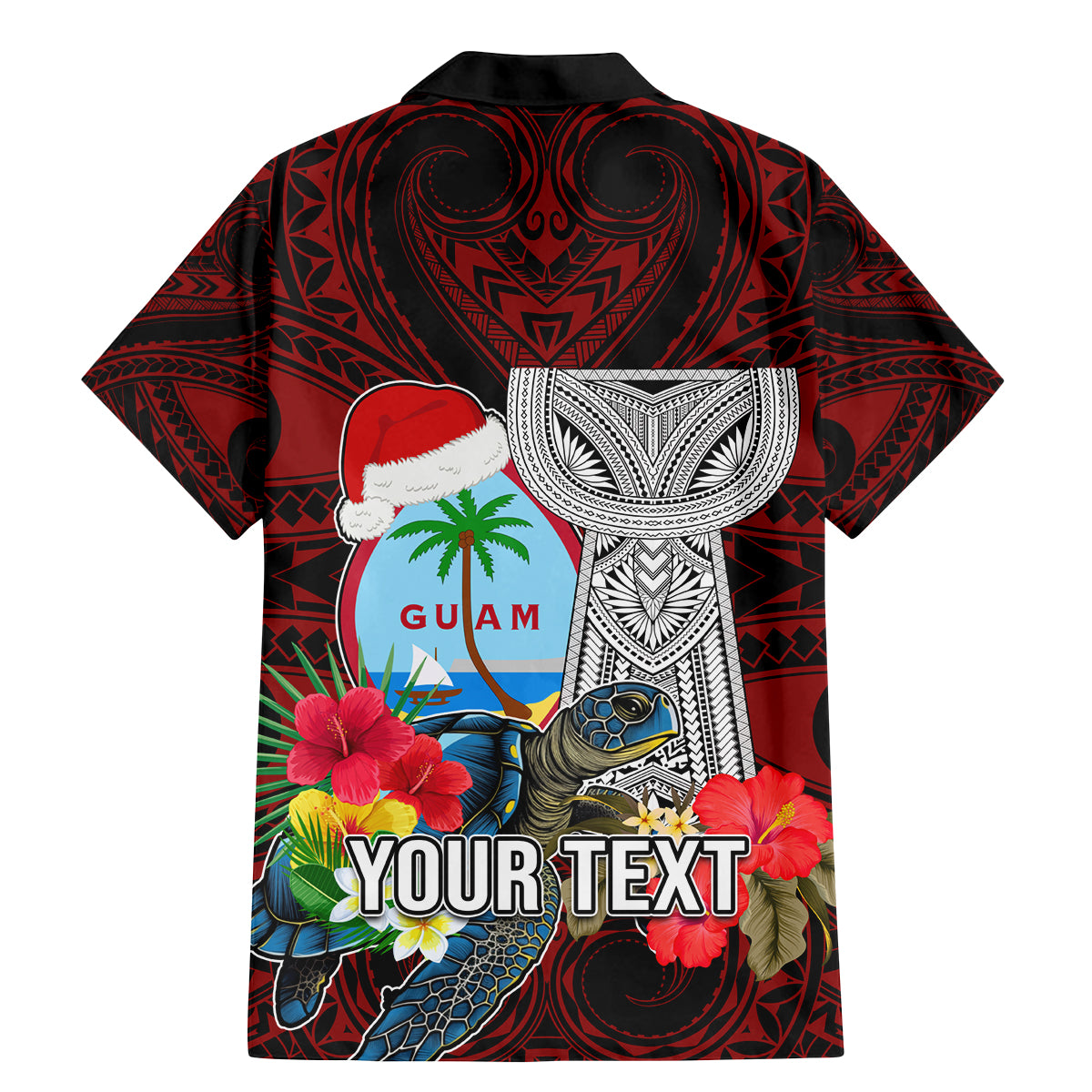 Custom Guam Christmas Family Matching Mermaid Dress and Hawaiian Shirt Santa Gift Latte Stone and Sea Turle Mix Hibiscus Chamorro Red Style LT03 - Polynesian Pride