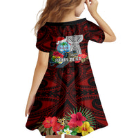 Custom Guam Christmas Family Matching Puletasi Dress and Hawaiian Shirt Santa Gift Latte Stone and Sea Turle Mix Hibiscus Chamorro Red Style LT03 - Polynesian Pride