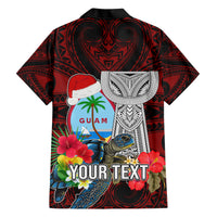 Custom Guam Christmas Family Matching Short Sleeve Bodycon Dress and Hawaiian Shirt Santa Gift Latte Stone and Sea Turle Mix Hibiscus Chamorro Red Style LT03 - Polynesian Pride
