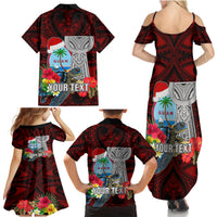 Custom Guam Christmas Family Matching Summer Maxi Dress and Hawaiian Shirt Santa Gift Latte Stone and Sea Turle Mix Hibiscus Chamorro Red Style LT03 - Polynesian Pride