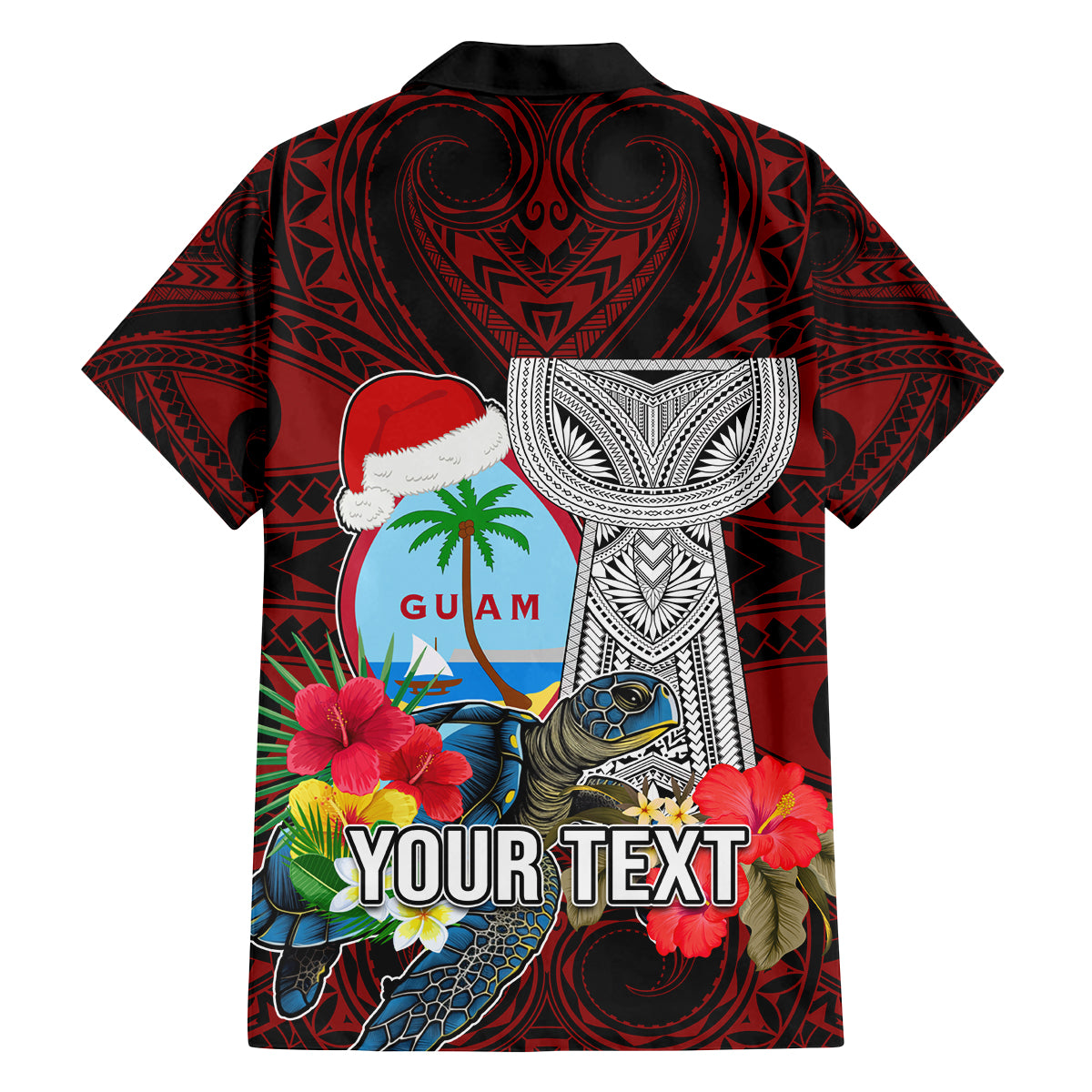 Custom Guam Christmas Family Matching Summer Maxi Dress and Hawaiian Shirt Santa Gift Latte Stone and Sea Turle Mix Hibiscus Chamorro Red Style LT03 - Polynesian Pride