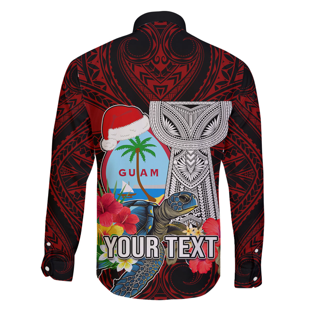Custom Guam Christmas Family Matching Summer Maxi Dress and Hawaiian Shirt Santa Gift Latte Stone and Sea Turle Mix Hibiscus Chamorro Red Style LT03 - Polynesian Pride