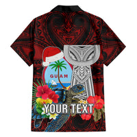 Custom Guam Christmas Hawaiian Shirt Santa Gift Latte Stone and Sea Turle Mix Hibiscus Chamorro Red Style LT03 - Polynesian Pride