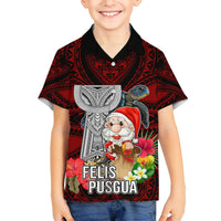 Custom Guam Christmas Hawaiian Shirt Santa Gift Latte Stone and Sea Turle Mix Hibiscus Chamorro Red Style LT03 - Polynesian Pride