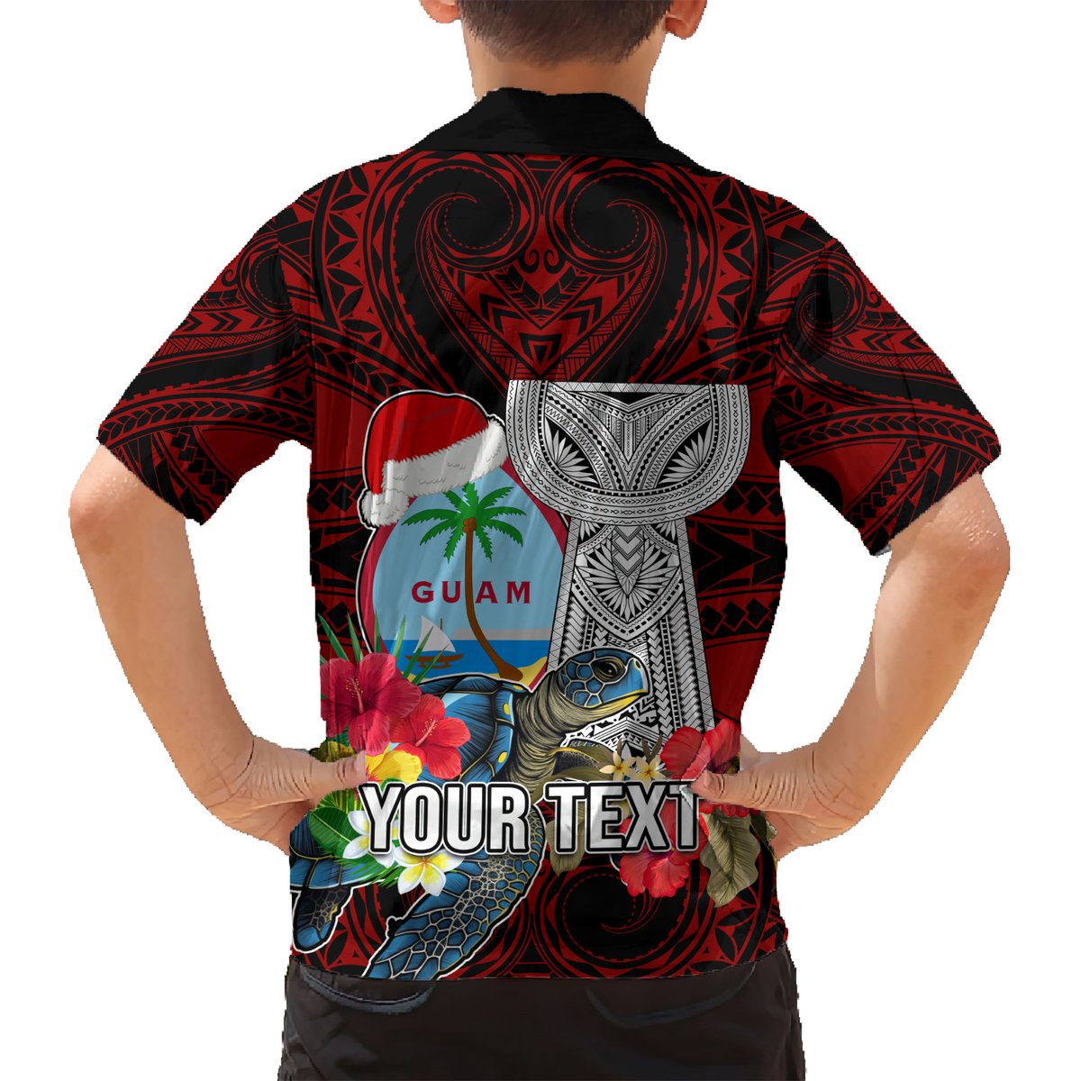 Custom Guam Christmas Hawaiian Shirt Santa Gift Latte Stone and Sea Turle Mix Hibiscus Chamorro Red Style LT03 - Polynesian Pride