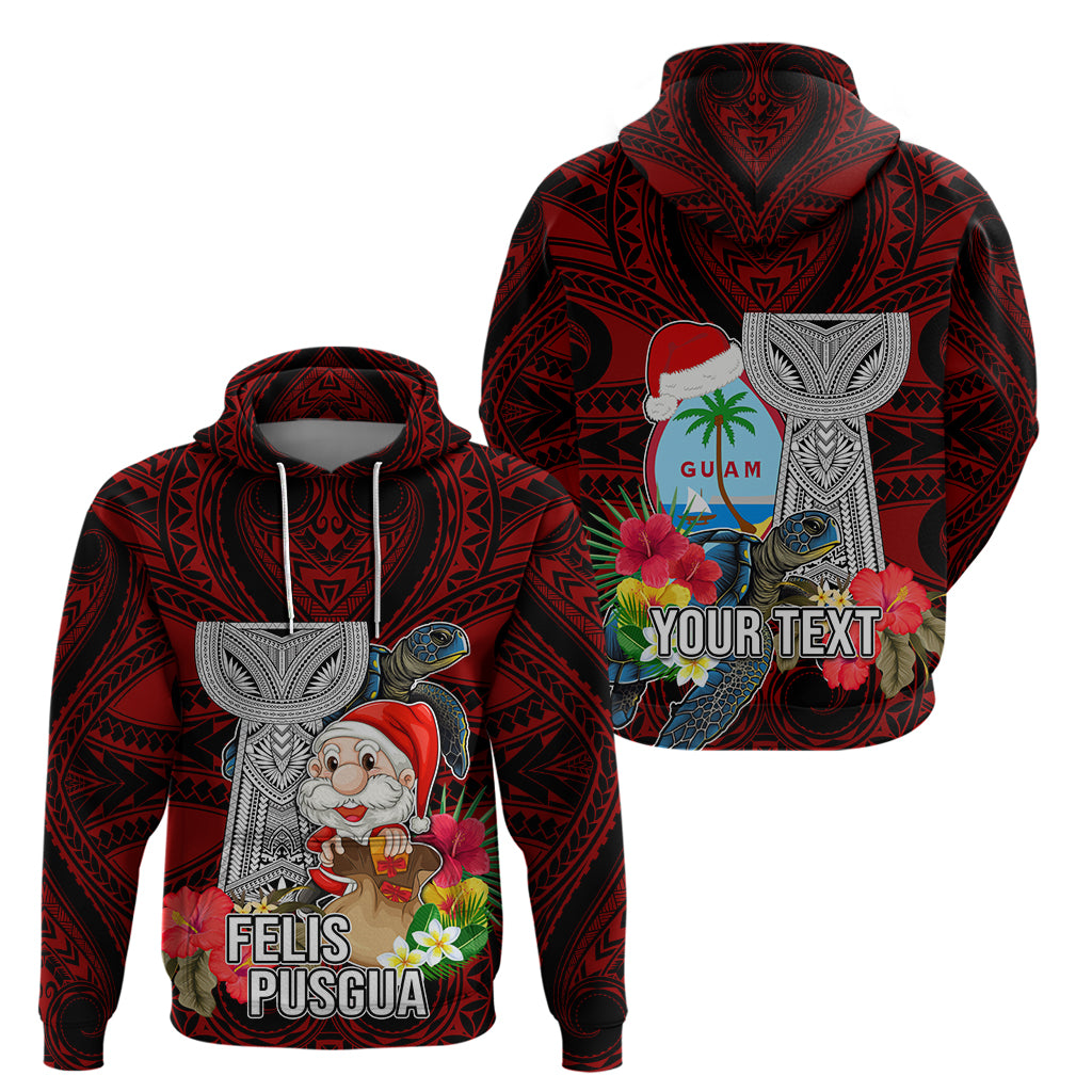 Custom Guam Christmas Hoodie Santa Gift Latte Stone and Sea Turle Mix Hibiscus Chamorro Red Style LT03 - Polynesian Pride