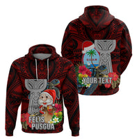Custom Guam Christmas Hoodie Santa Gift Latte Stone and Sea Turle Mix Hibiscus Chamorro Red Style LT03 - Polynesian Pride
