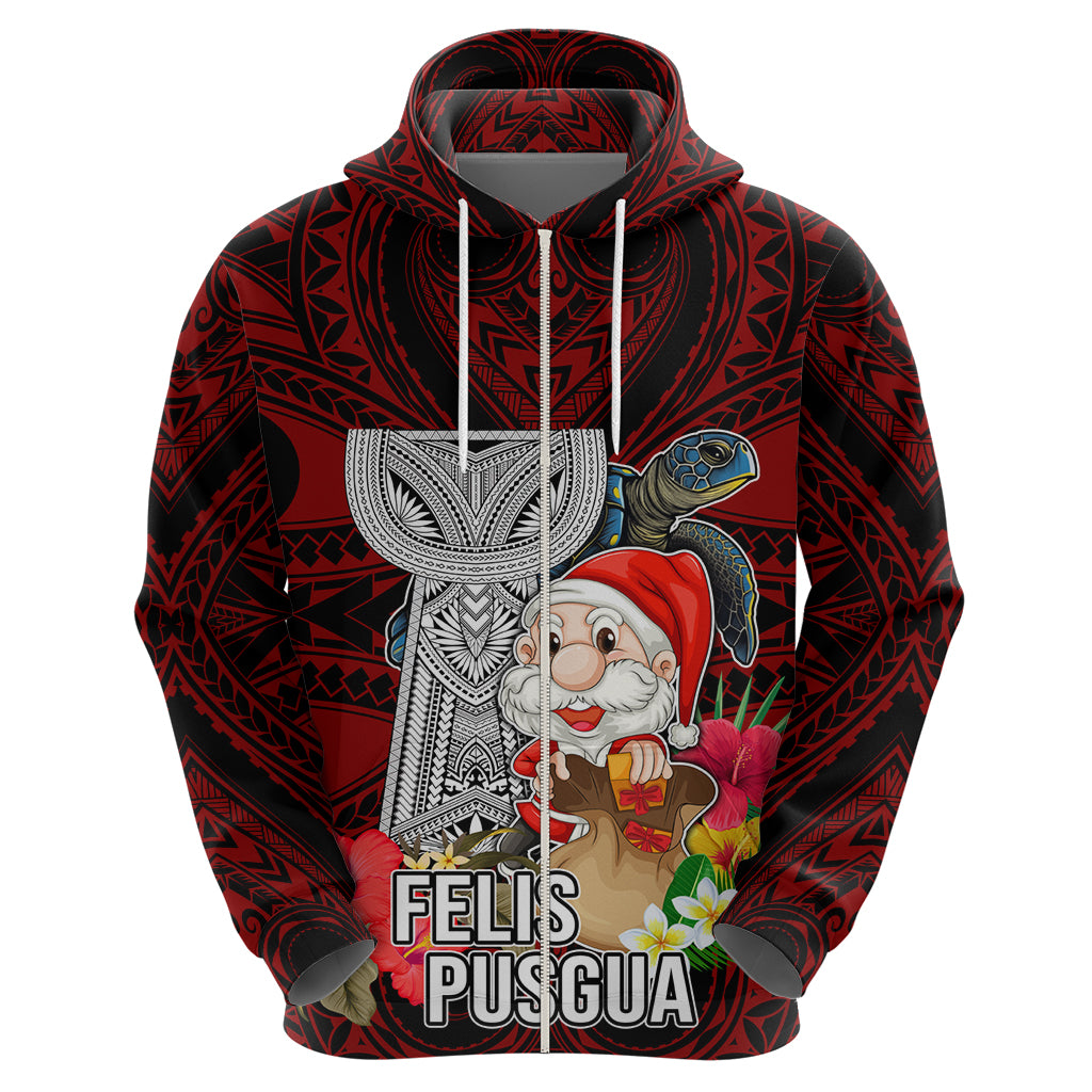 Custom Guam Christmas Hoodie Santa Gift Latte Stone and Sea Turle Mix Hibiscus Chamorro Red Style LT03 - Polynesian Pride