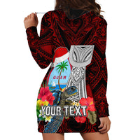Custom Guam Christmas Hoodie Dress Santa Gift Latte Stone and Sea Turle Mix Hibiscus Chamorro Red Style LT03 - Polynesian Pride