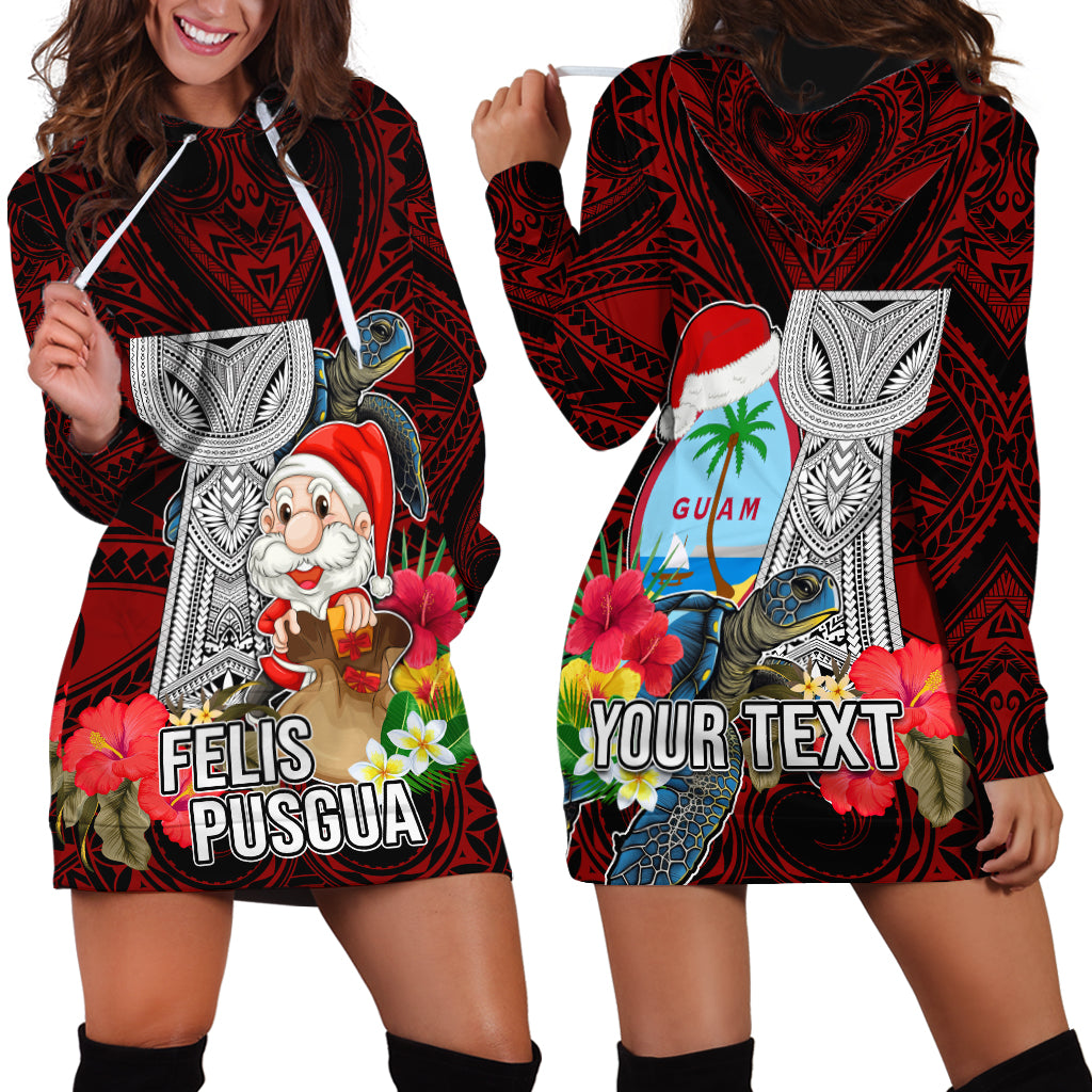 Custom Guam Christmas Hoodie Dress Santa Gift Latte Stone and Sea Turle Mix Hibiscus Chamorro Red Style LT03 - Polynesian Pride