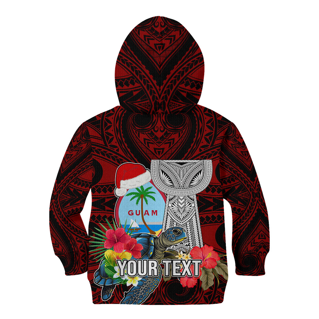 Custom Guam Christmas Kid Hoodie Santa Gift Latte Stone and Sea Turle Mix Hibiscus Chamorro Red Style LT03 - Polynesian Pride