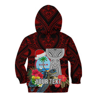 Custom Guam Christmas Kid Hoodie Santa Gift Latte Stone and Sea Turle Mix Hibiscus Chamorro Red Style LT03 - Polynesian Pride