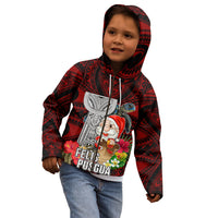 Custom Guam Christmas Kid Hoodie Santa Gift Latte Stone and Sea Turle Mix Hibiscus Chamorro Red Style LT03 - Polynesian Pride