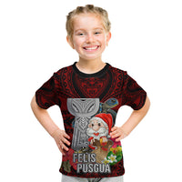 Custom Guam Christmas Kid T Shirt Santa Gift Latte Stone and Sea Turle Mix Hibiscus Chamorro Red Style LT03 Red - Polynesian Pride