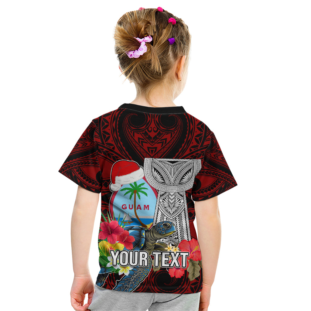 Custom Guam Christmas Kid T Shirt Santa Gift Latte Stone and Sea Turle Mix Hibiscus Chamorro Red Style LT03 - Polynesian Pride