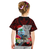 Custom Guam Christmas Kid T Shirt Santa Gift Latte Stone and Sea Turle Mix Hibiscus Chamorro Red Style LT03 - Polynesian Pride