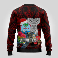 Custom Guam Christmas Ugly Christmas Sweater Santa Gift Latte Stone and Sea Turle Mix Hibiscus Chamorro Red Style LT03 - Polynesian Pride