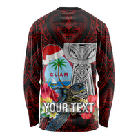 Custom Guam Christmas Long Sleeve Shirt Santa Gift Latte Stone and Sea Turle Mix Hibiscus Chamorro Red Style LT03 - Polynesian Pride