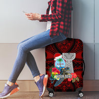 Custom Guam Christmas Luggage Cover Santa Gift Latte Stone and Sea Turle Mix Hibiscus Chamorro Red Style LT03 - Polynesian Pride