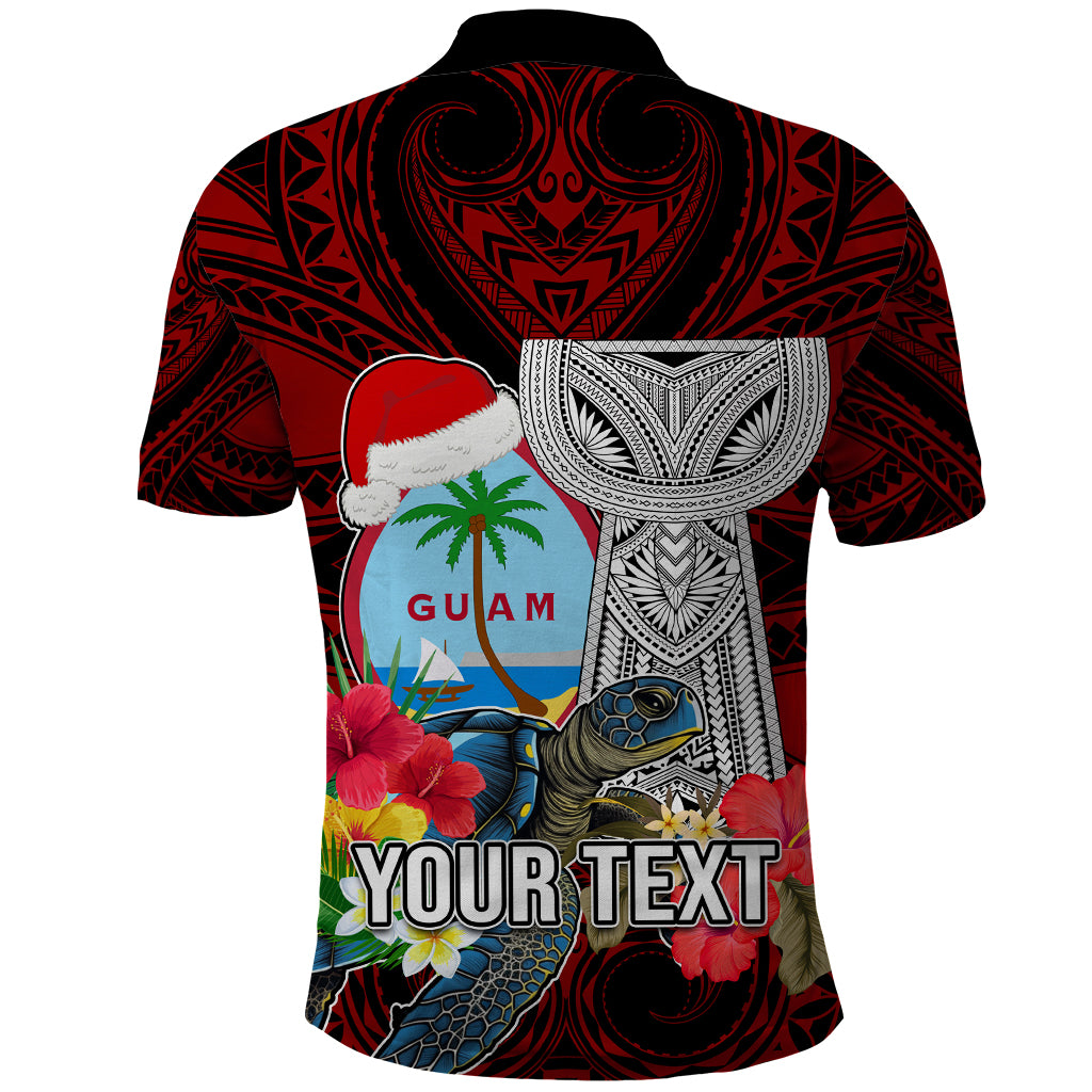 Custom Guam Christmas Polo Shirt Santa Gift Latte Stone and Sea Turle Mix Hibiscus Chamorro Red Style LT03 - Polynesian Pride