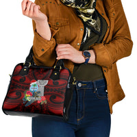 Custom Guam Christmas Shoulder Handbag Santa Gift Latte Stone and Sea Turle Mix Hibiscus Chamorro Red Style LT03