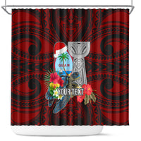 Custom Guam Christmas Shower Curtain Santa Gift Latte Stone and Sea Turle Mix Hibiscus Chamorro Red Style LT03 Red - Polynesian Pride