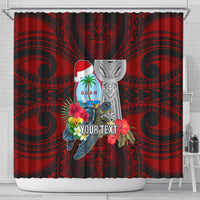 Custom Guam Christmas Shower Curtain Santa Gift Latte Stone and Sea Turle Mix Hibiscus Chamorro Red Style LT03 - Polynesian Pride