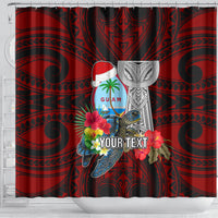 Custom Guam Christmas Shower Curtain Santa Gift Latte Stone and Sea Turle Mix Hibiscus Chamorro Red Style LT03 - Polynesian Pride