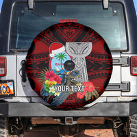 Custom Guam Christmas Spare Tire Cover Santa Gift Latte Stone and Sea Turle Mix Hibiscus Chamorro Red Style LT03 Red - Polynesian Pride