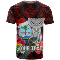 Custom Guam Christmas T Shirt Santa Gift Latte Stone and Sea Turle Mix Hibiscus Chamorro Red Style LT03 - Polynesian Pride