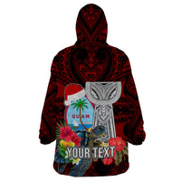 Custom Guam Christmas Wearable Blanket Hoodie Santa Gift Latte Stone and Sea Turle Mix Hibiscus Chamorro Red Style LT03 - Polynesian Pride