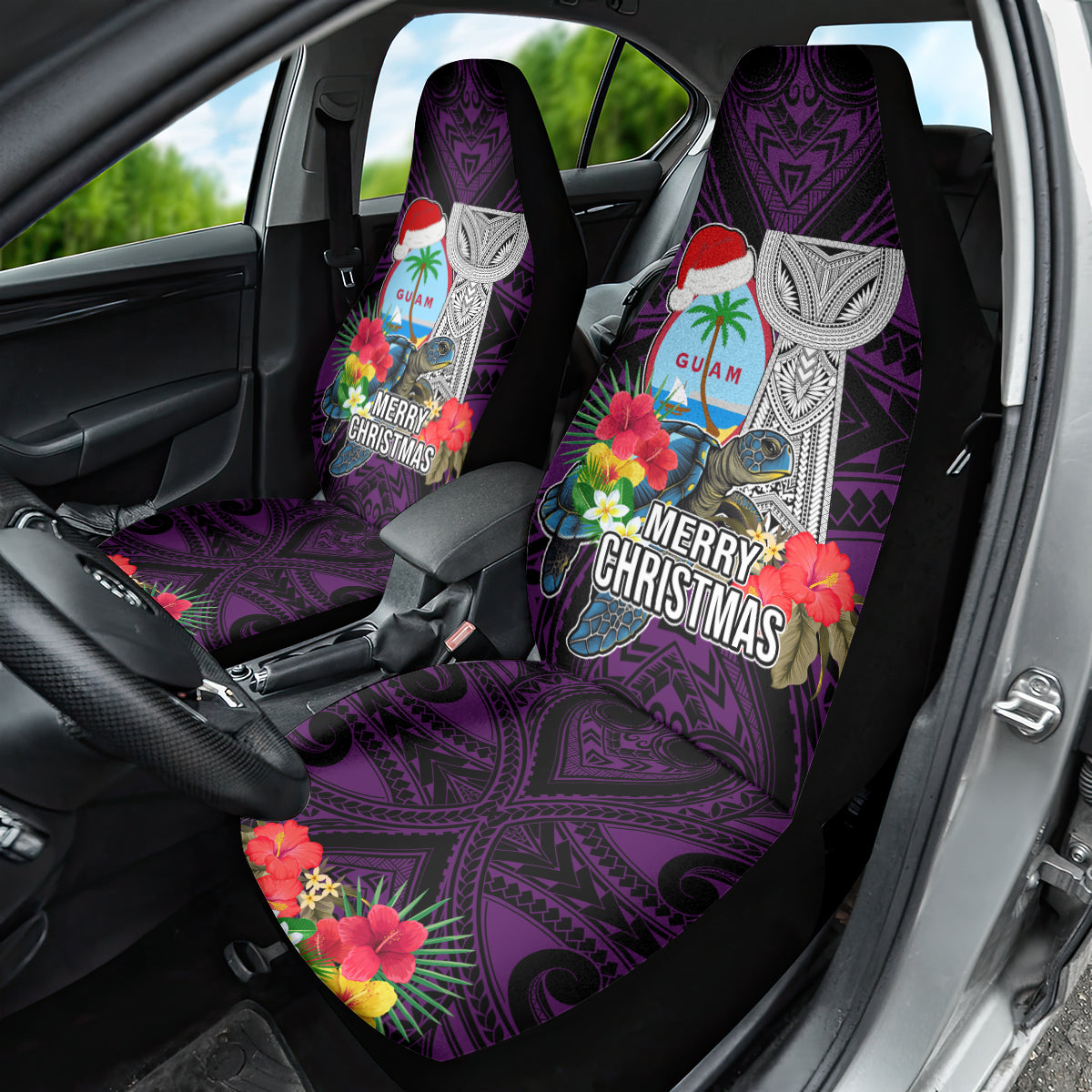 Guam Christmas Car Seat Cover Santa Gift Latte Stone and Sea Turle Mix Hibiscus Chamorro Pink Style LT03 - Polynesian Pride