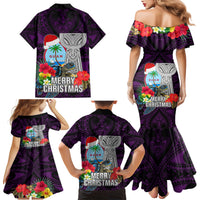 Guam Christmas Family Matching Mermaid Dress and Hawaiian Shirt Santa Gift Latte Stone and Sea Turle Mix Hibiscus Chamorro Pink Style LT03 - Polynesian Pride