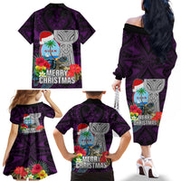 Guam Christmas Family Matching Off Shoulder Long Sleeve Dress and Hawaiian Shirt Santa Gift Latte Stone and Sea Turle Mix Hibiscus Chamorro Pink Style LT03 - Polynesian Pride