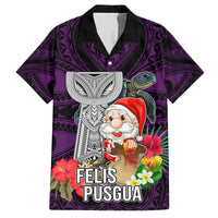 Guam Christmas Family Matching Off Shoulder Maxi Dress and Hawaiian Shirt Santa Gift Latte Stone and Sea Turle Mix Hibiscus Chamorro Pink Style LT03 Dad's Shirt - Short Sleeve Pink - Polynesian Pride