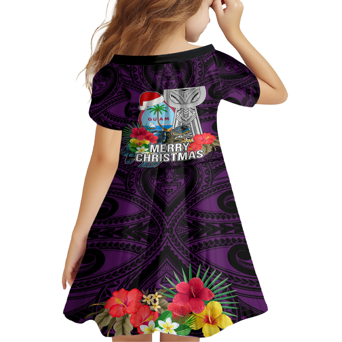 Guam Christmas Family Matching Summer Maxi Dress and Hawaiian Shirt Santa Gift Latte Stone and Sea Turle Mix Hibiscus Chamorro Pink Style LT03 - Polynesian Pride