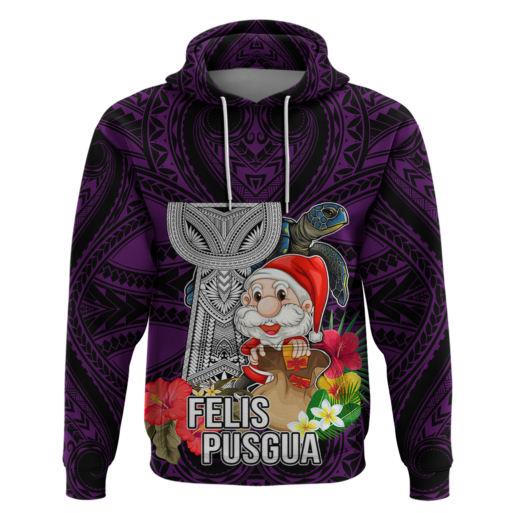 Guam Christmas Hoodie Santa Gift Latte Stone and Sea Turle Mix Hibiscus Chamorro Pink Style LT03 Pullover Hoodie Pink - Polynesian Pride