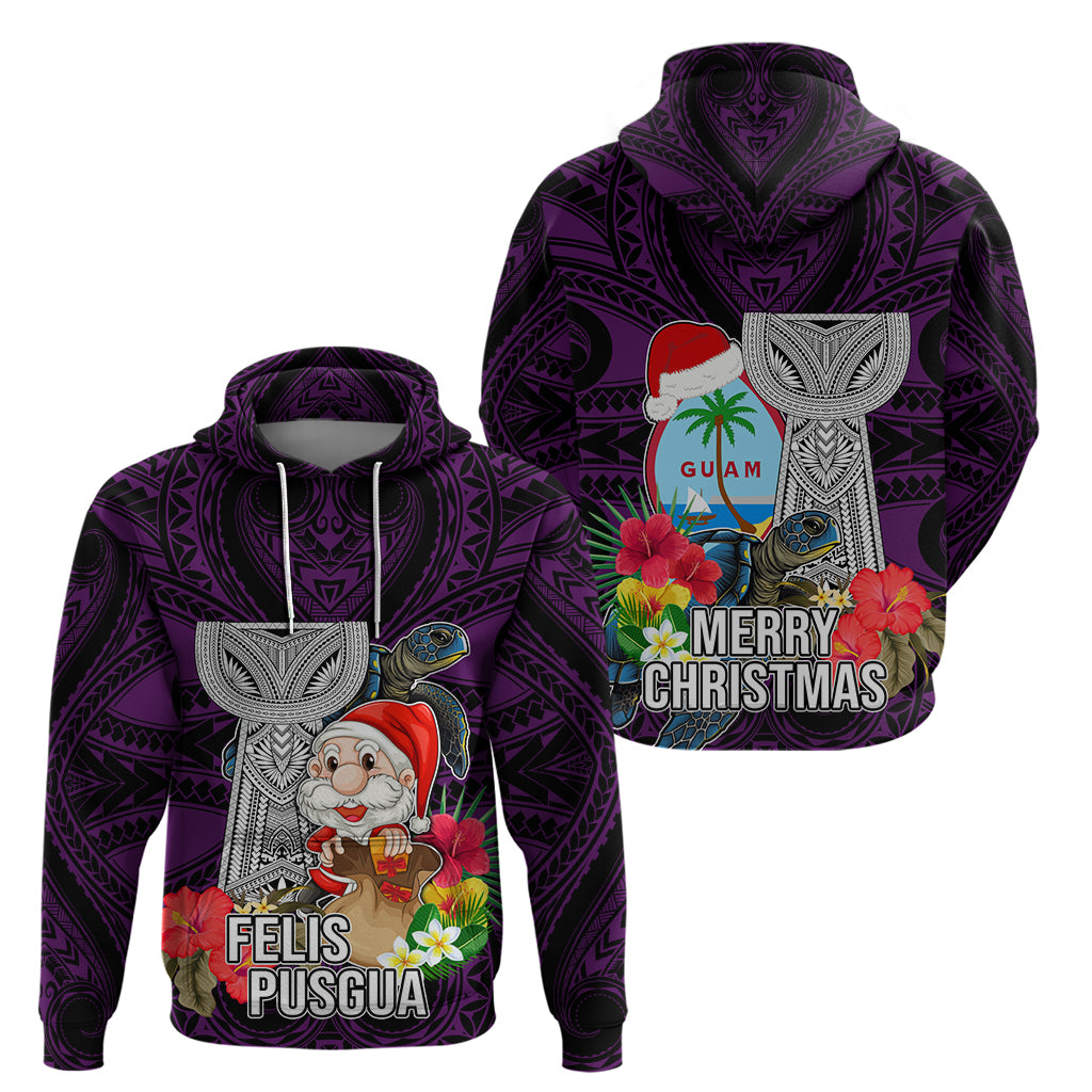 Guam Christmas Hoodie Santa Gift Latte Stone and Sea Turle Mix Hibiscus Chamorro Pink Style LT03 - Polynesian Pride
