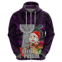 Guam Christmas Hoodie Santa Gift Latte Stone and Sea Turle Mix Hibiscus Chamorro Pink Style LT03 - Polynesian Pride