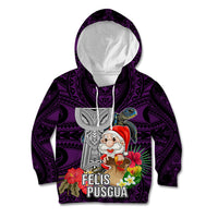 Guam Christmas Kid Hoodie Santa Gift Latte Stone and Sea Turle Mix Hibiscus Chamorro Pink Style LT03 Hoodie Pink - Polynesian Pride