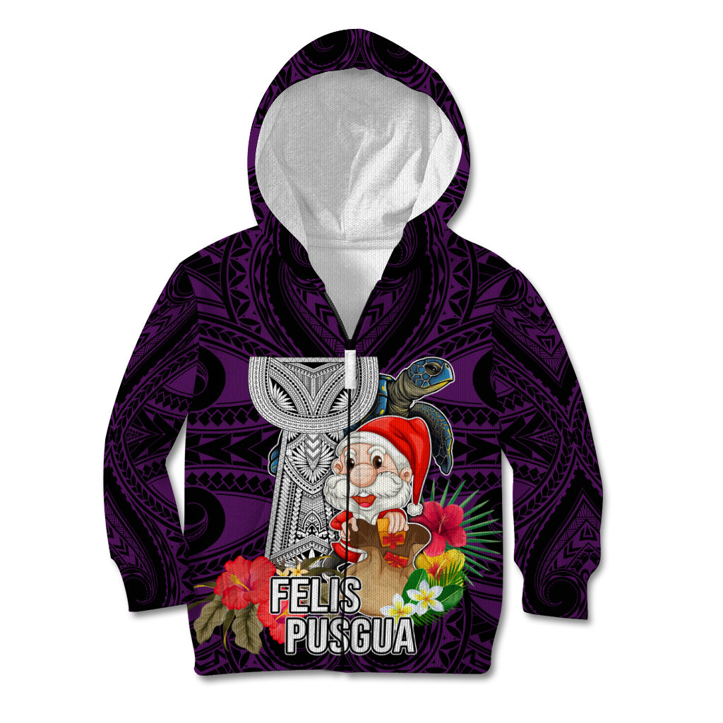 Guam Christmas Kid Hoodie Santa Gift Latte Stone and Sea Turle Mix Hibiscus Chamorro Pink Style LT03 Zip Hoodie Pink - Polynesian Pride
