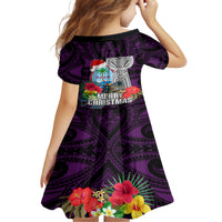 Guam Christmas Kid Short Sleeve Dress Santa Gift Latte Stone and Sea Turle Mix Hibiscus Chamorro Pink Style LT03 - Polynesian Pride