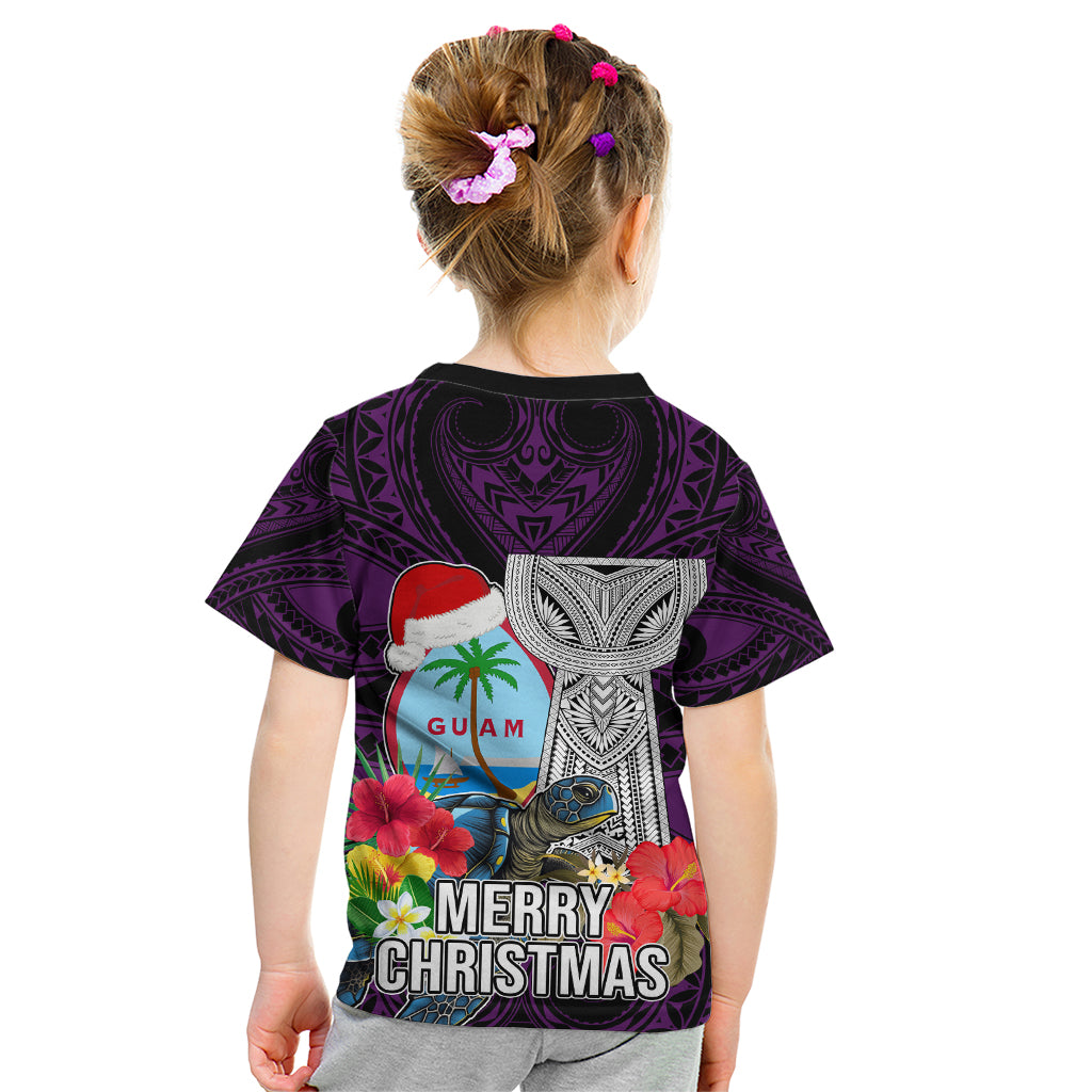Guam Christmas Kid T Shirt Santa Gift Latte Stone and Sea Turle Mix Hibiscus Chamorro Pink Style LT03 - Polynesian Pride