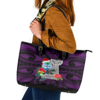 Guam Christmas Leather Tote Bag Santa Gift Latte Stone and Sea Turle Mix Hibiscus Chamorro Pink Style LT03 Pink - Polynesian Pride