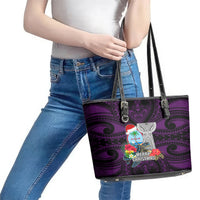 Guam Christmas Leather Tote Bag Santa Gift Latte Stone and Sea Turle Mix Hibiscus Chamorro Pink Style LT03 - Polynesian Pride