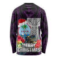 Guam Christmas Long Sleeve Shirt Santa Gift Latte Stone and Sea Turle Mix Hibiscus Chamorro Pink Style LT03 - Polynesian Pride