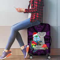 Guam Christmas Luggage Cover Santa Gift Latte Stone and Sea Turle Mix Hibiscus Chamorro Pink Style LT03 - Polynesian Pride