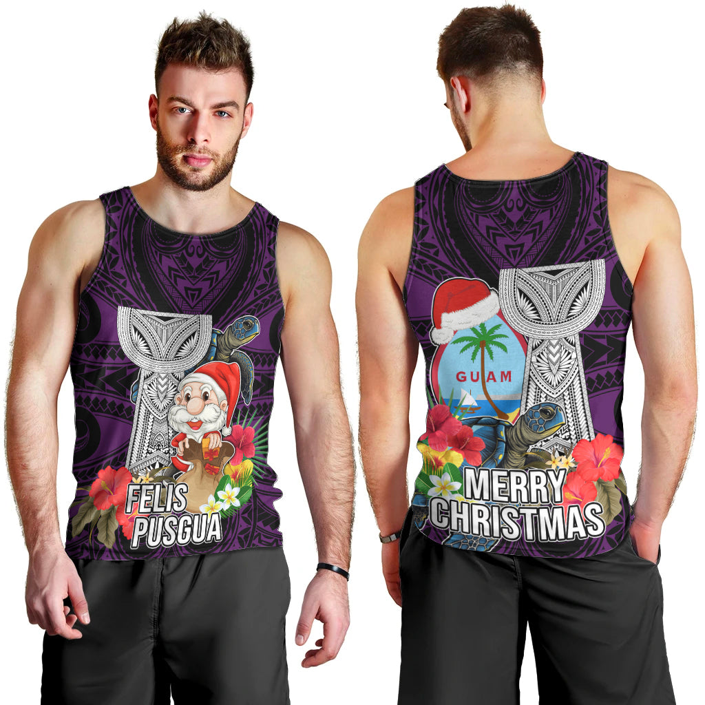 Guam Christmas Men Tank Top Santa Gift Latte Stone and Sea Turle Mix Hibiscus Chamorro Pink Style LT03 - Polynesian Pride