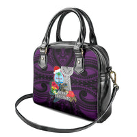 Guam Christmas Shoulder Handbag Santa Gift Latte Stone and Sea Turle Mix Hibiscus Chamorro Pink Style LT03